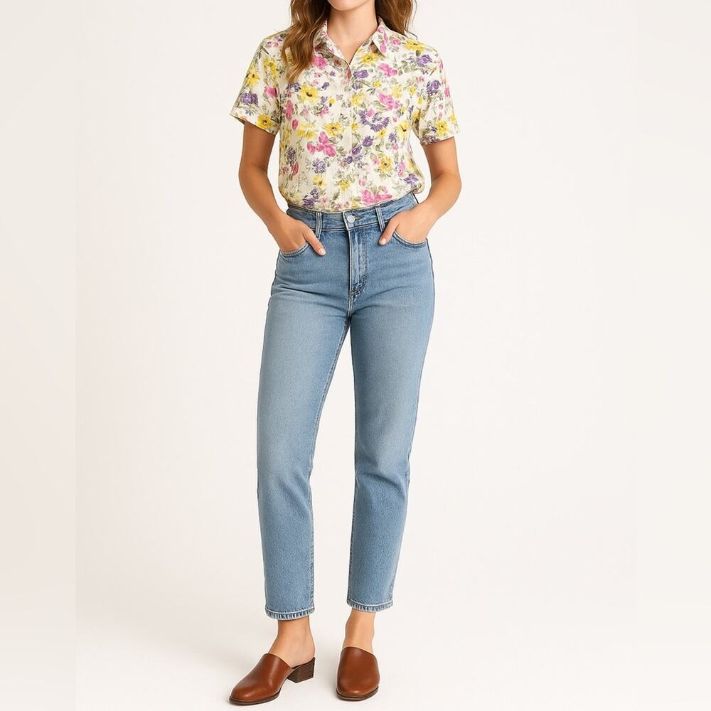BOBBIE BROOKS Floral Button Down Shirt | L (12/14) | Cream Multi | Cottagecore